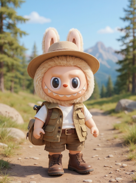 A rugged outdoor adventurer labubu